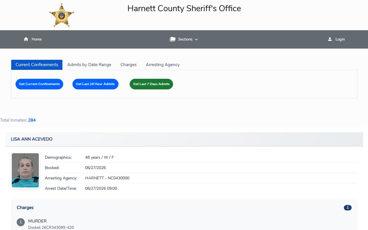Harnett County arrest roster and Citizen Connect controls