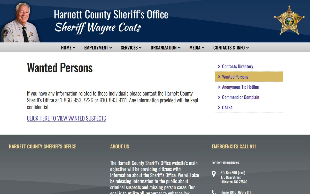 Harnett County Sheriff wanted and warrant page