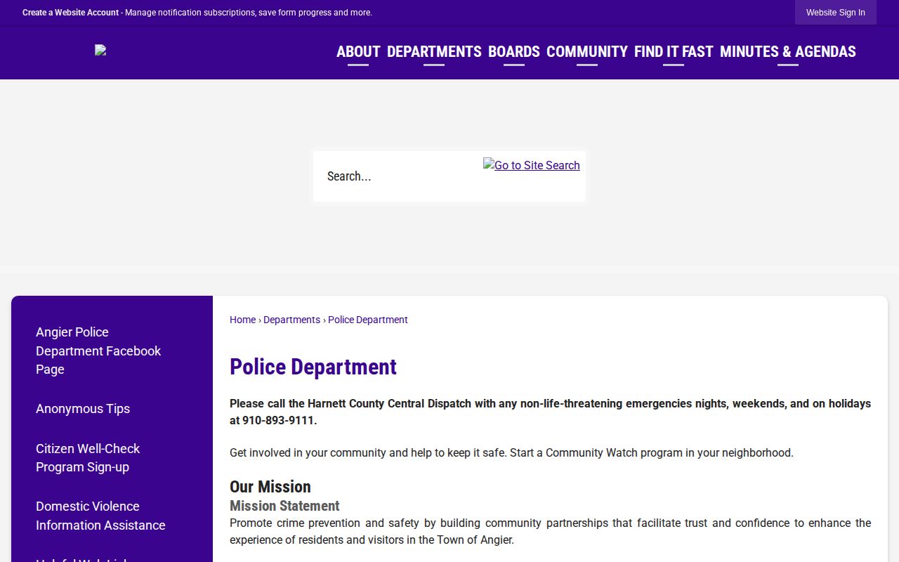 Official Angier Police Department contact and dispatch information